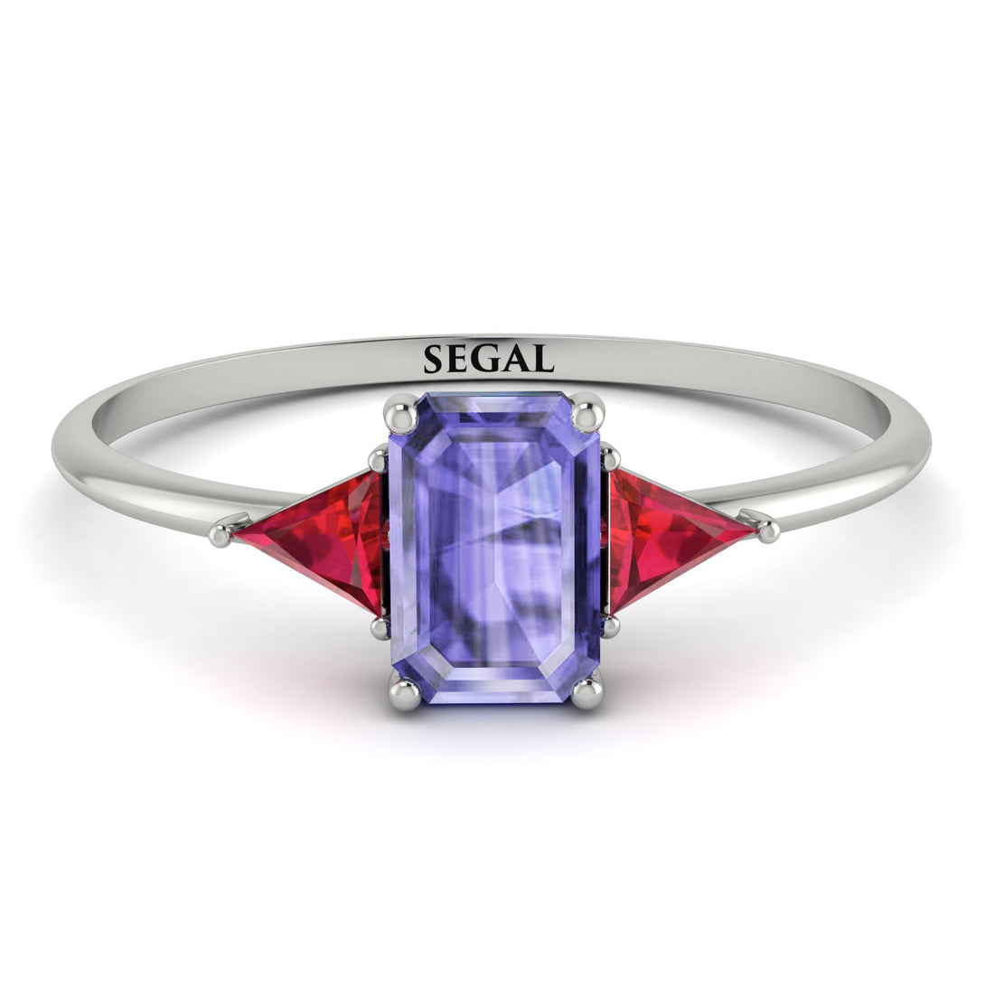 Emerald Cut Tanzanite With Triangles Ring - Remi No. 212