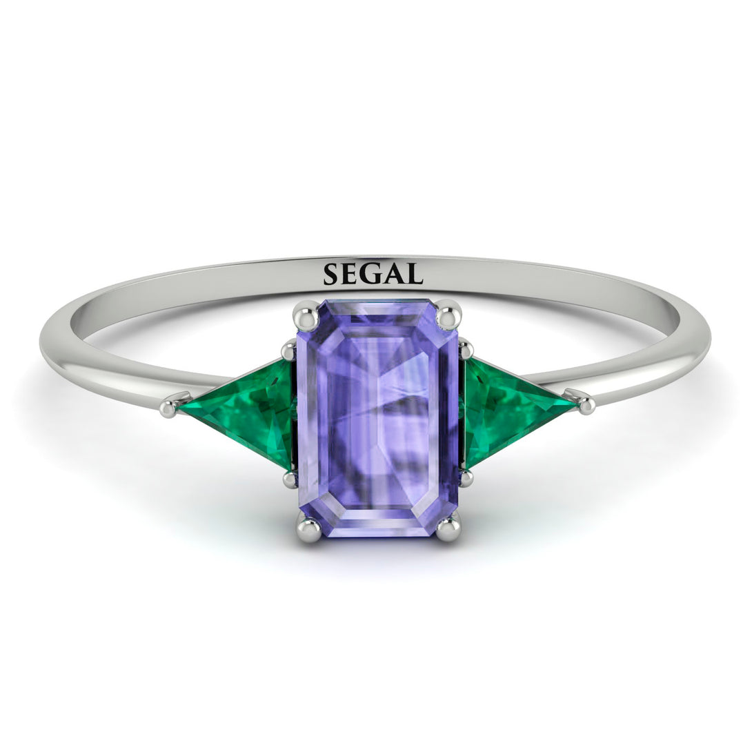 Emerald Cut Tanzanite With Triangles Ring - Remi No. 206