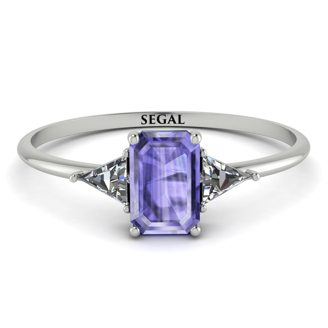 Emerald Cut Tanzanite With Triangles Ring - Remi No. 203