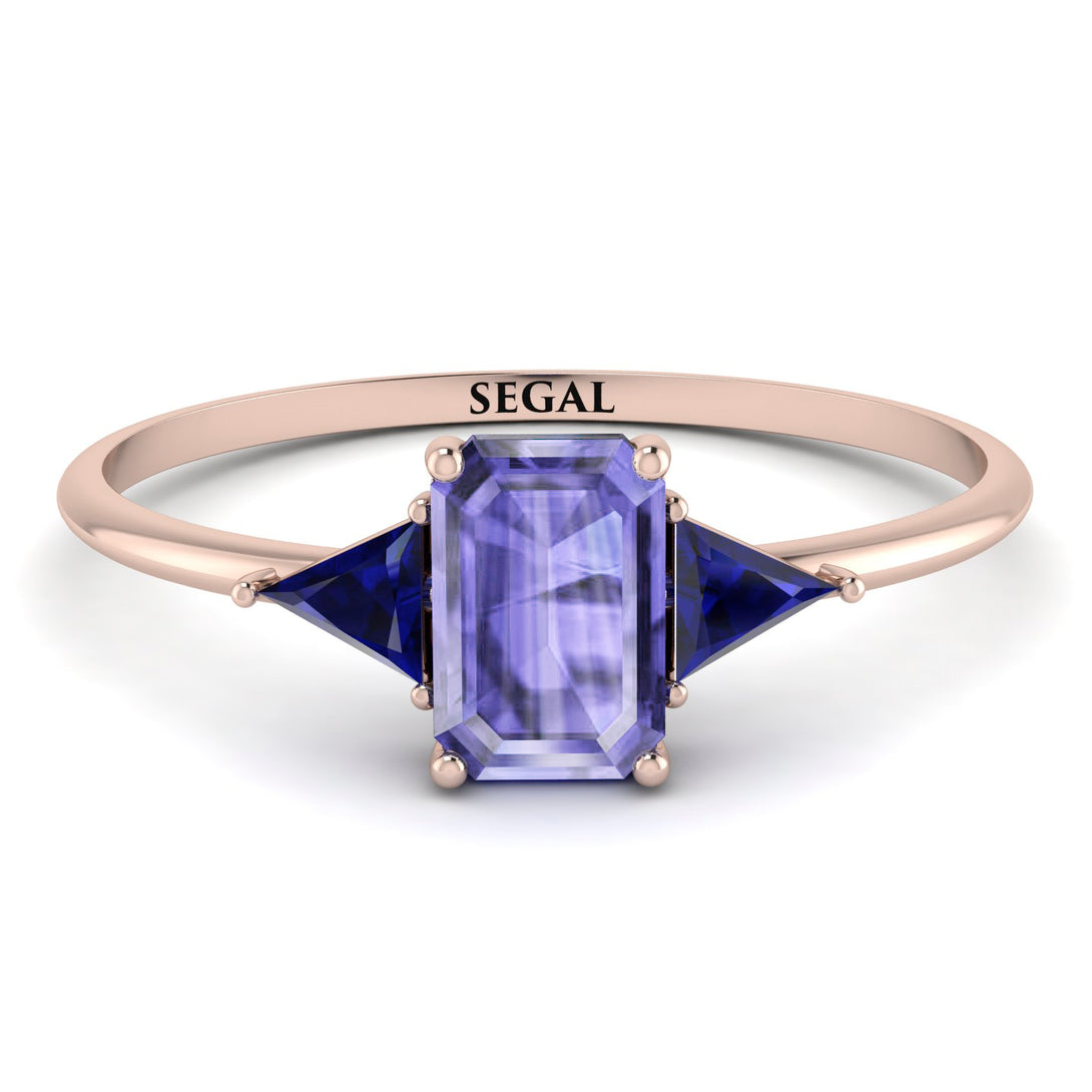 Emerald Cut Tanzanite With Triangles Ring - Remi No. 214