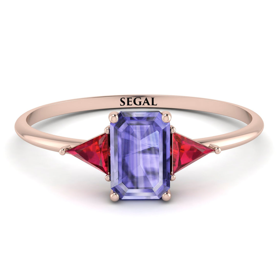 Emerald Cut Tanzanite With Triangles Ring - Remi No. 211