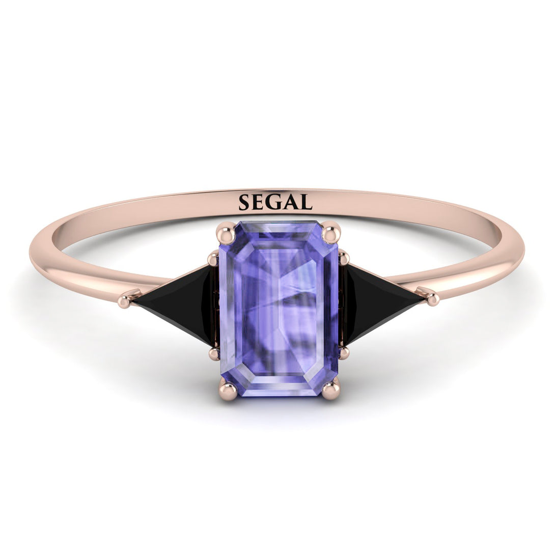 Emerald Cut Tanzanite With Triangles Ring - Remi No. 208