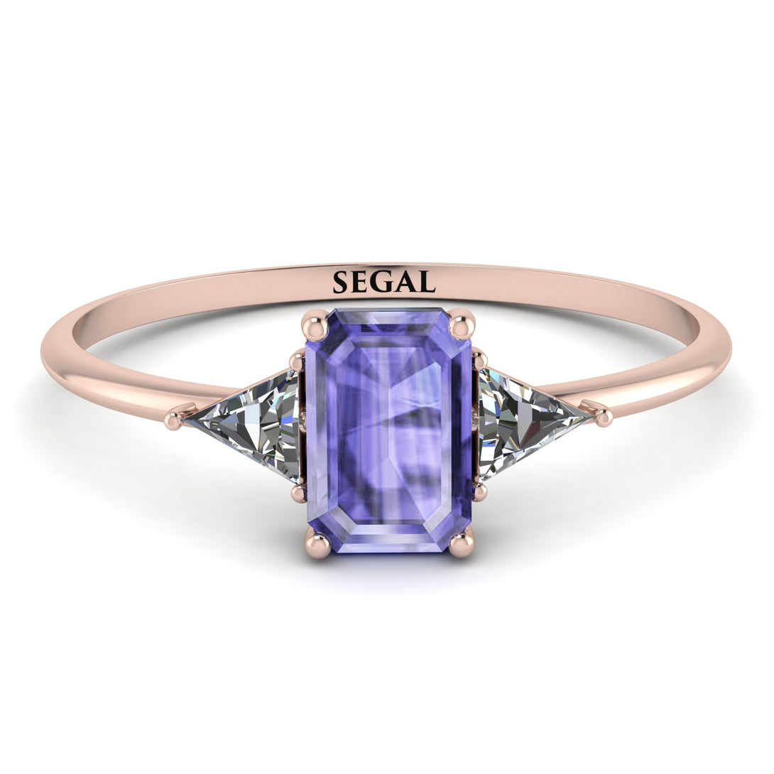 Emerald Cut Tanzanite With Triangles Ring - Remi No. 202