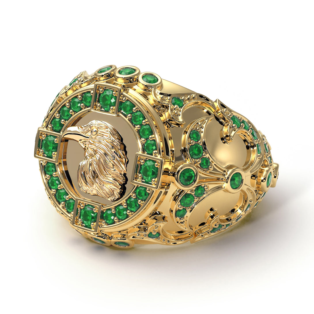 Emerald Raven Gold Men's Fashion Ring - Nolan No. 4
