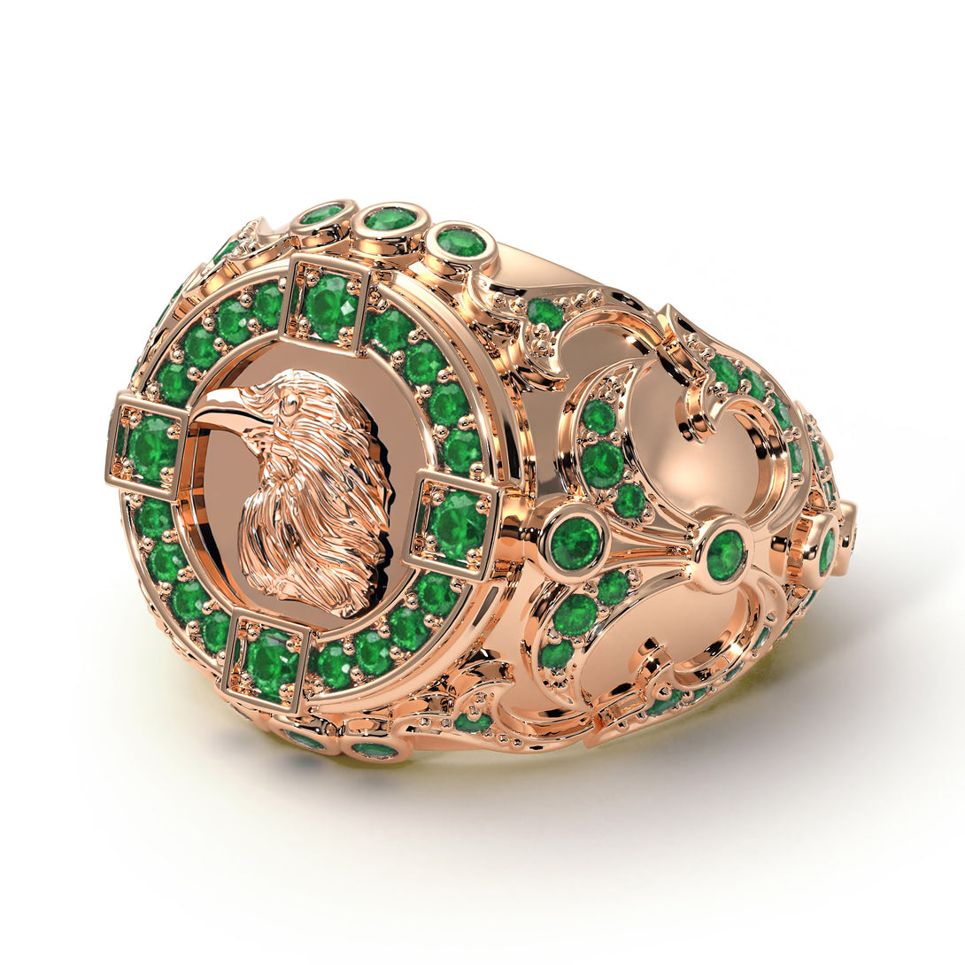 Emerald Raven Gold Men's Fashion Ring - Nolan No. 5