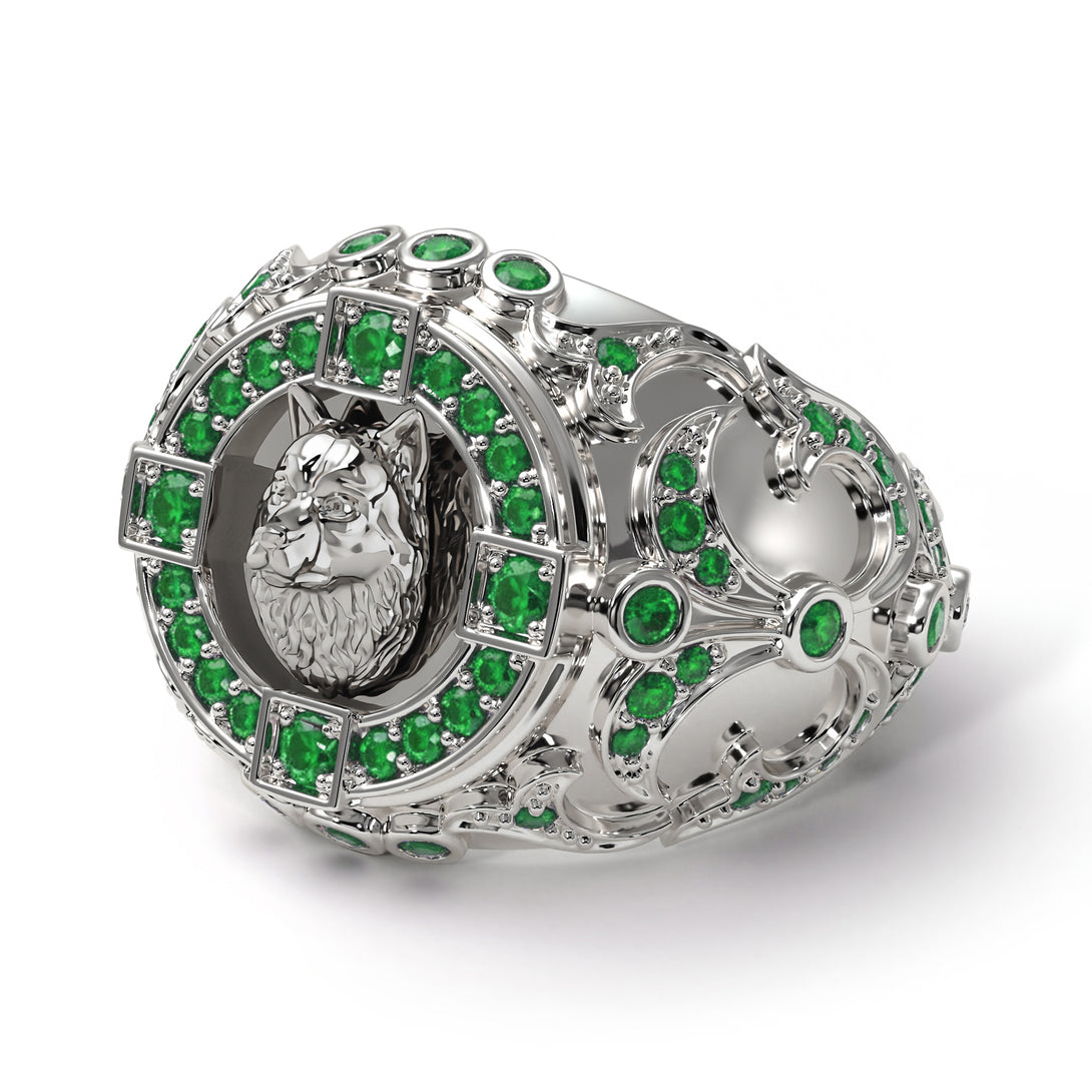 Emerald Wolf Gold Men's Fashion Ring - Eli No. 6