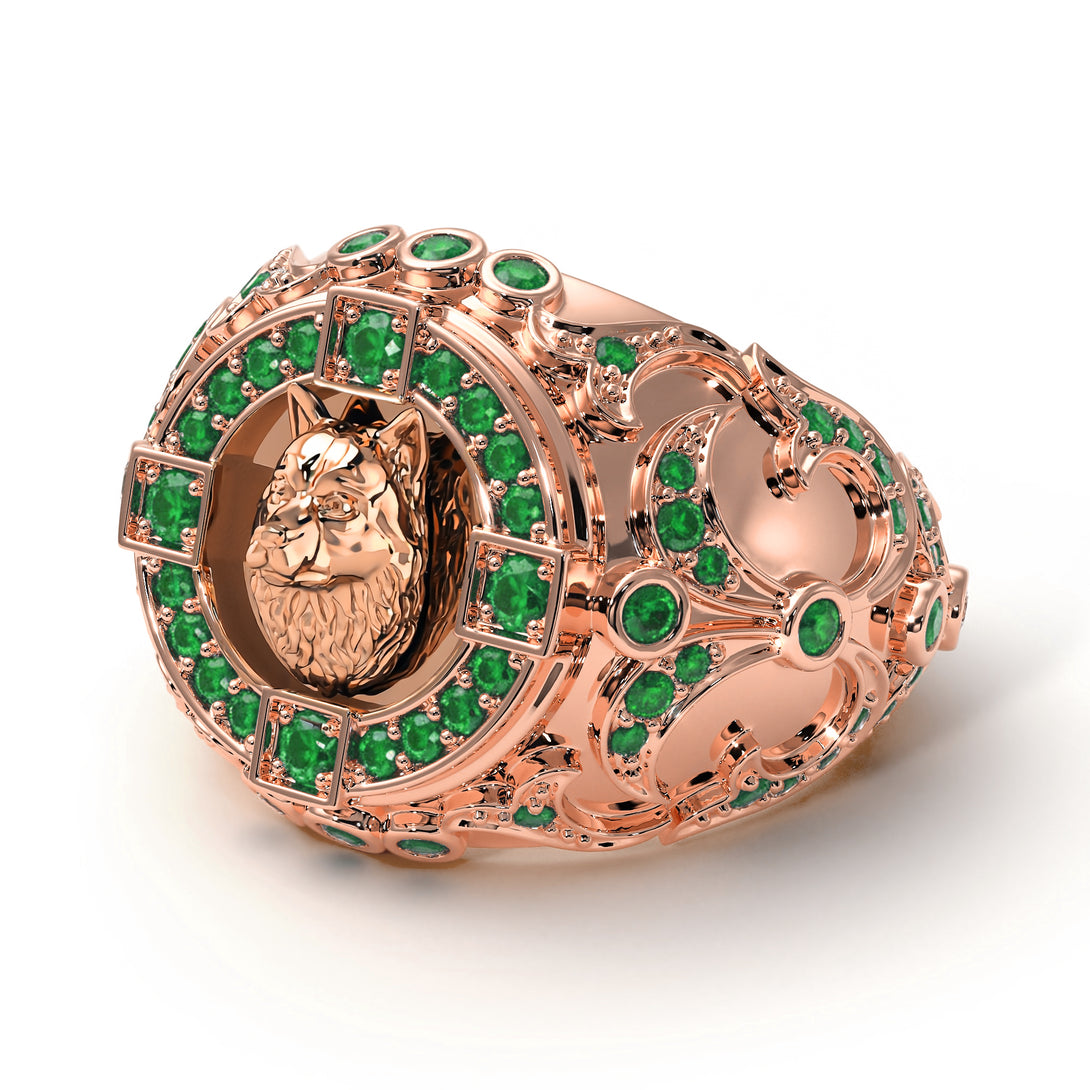 Emerald Wolf Gold Men's Fashion Ring - Eli No. 5