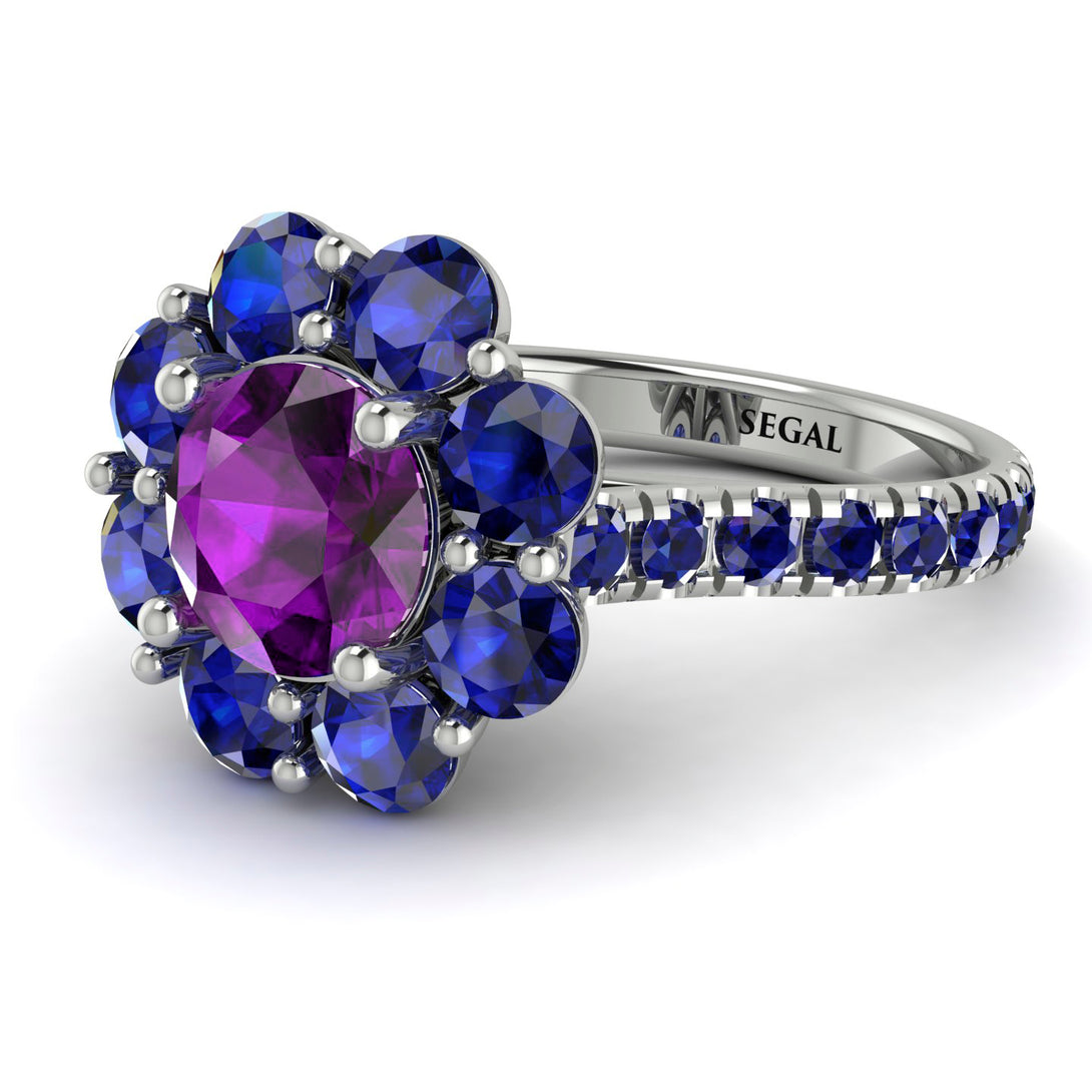 Glamorous Amethyst Halo Engagement Ring - Amaya No. 315
