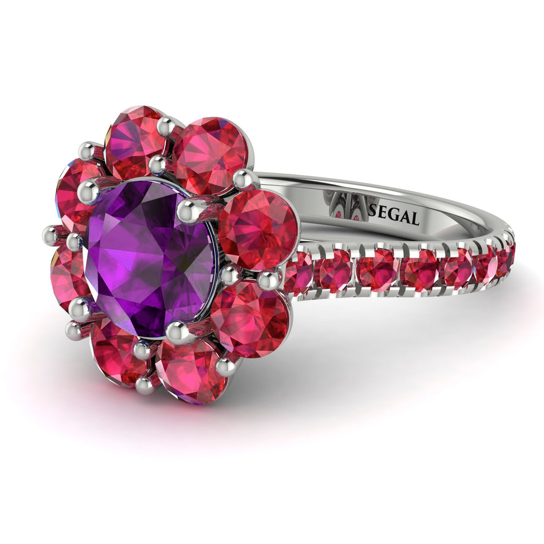 Glamorous Amethyst Halo Engagement Ring - Amaya No. 312
