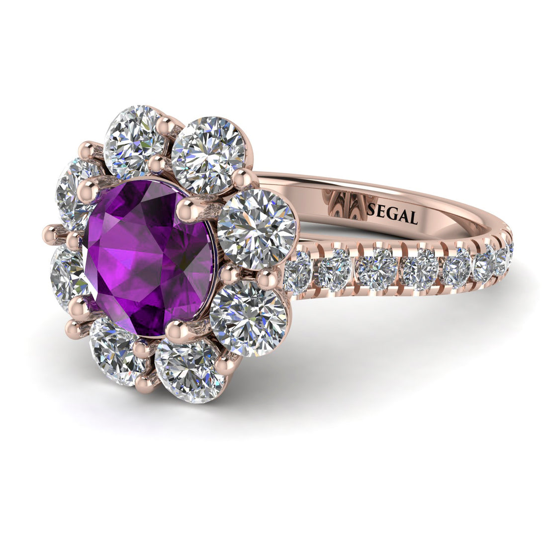 Glamorous Amethyst Halo Engagement Ring - Amaya No. 302