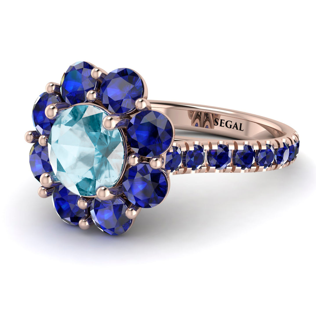 Glamorous Aquamarine Halo Engagement Ring - Amaya No. 414