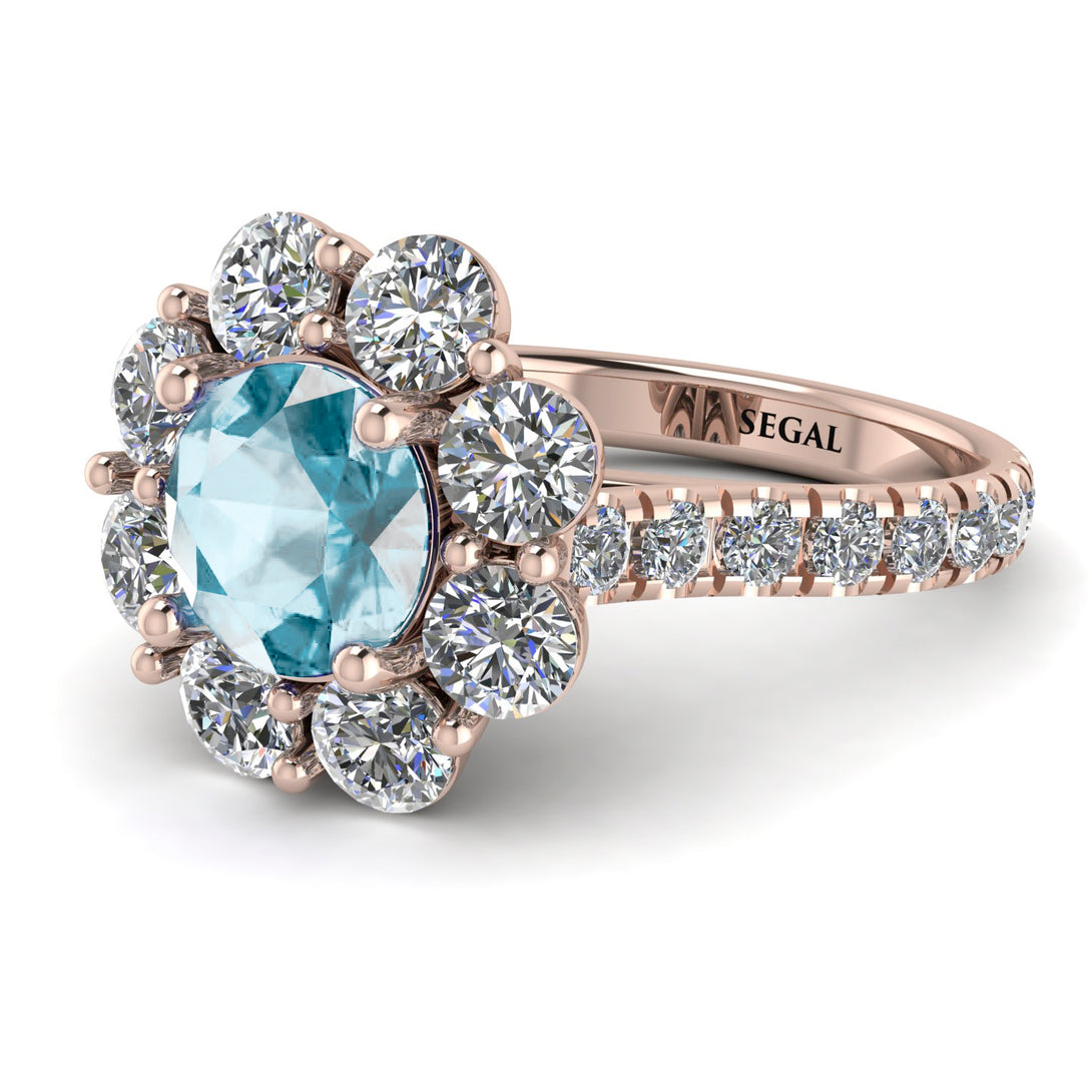 Glamorous Aquamarine Halo Engagement Ring - Amaya No. 402