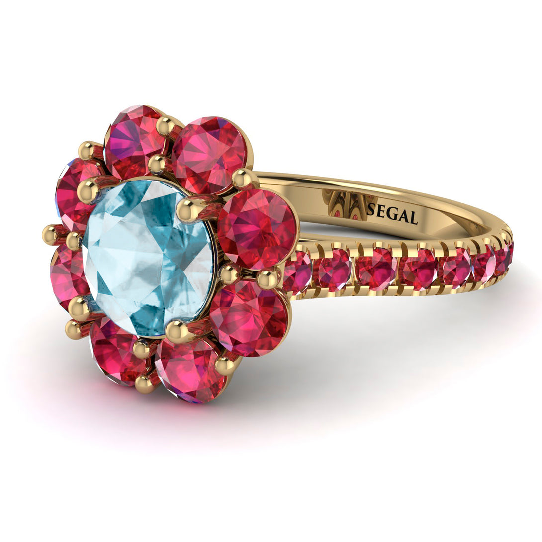 Glamorous Aquamarine Halo Engagement Ring - Amaya No. 410