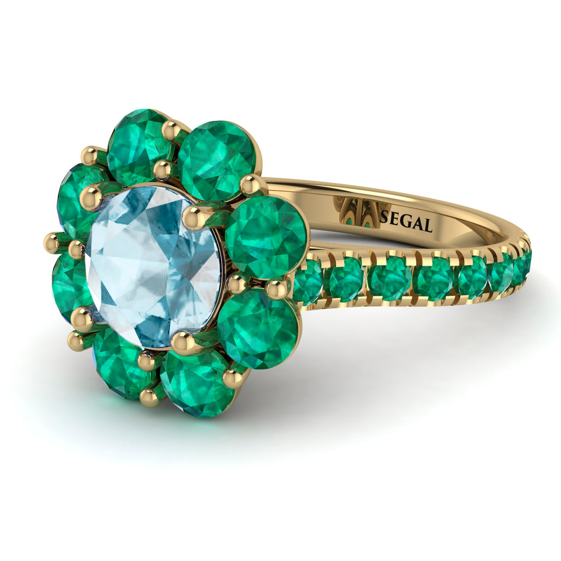 Glamorous Aquamarine Halo Engagement Ring - Amaya No. 404