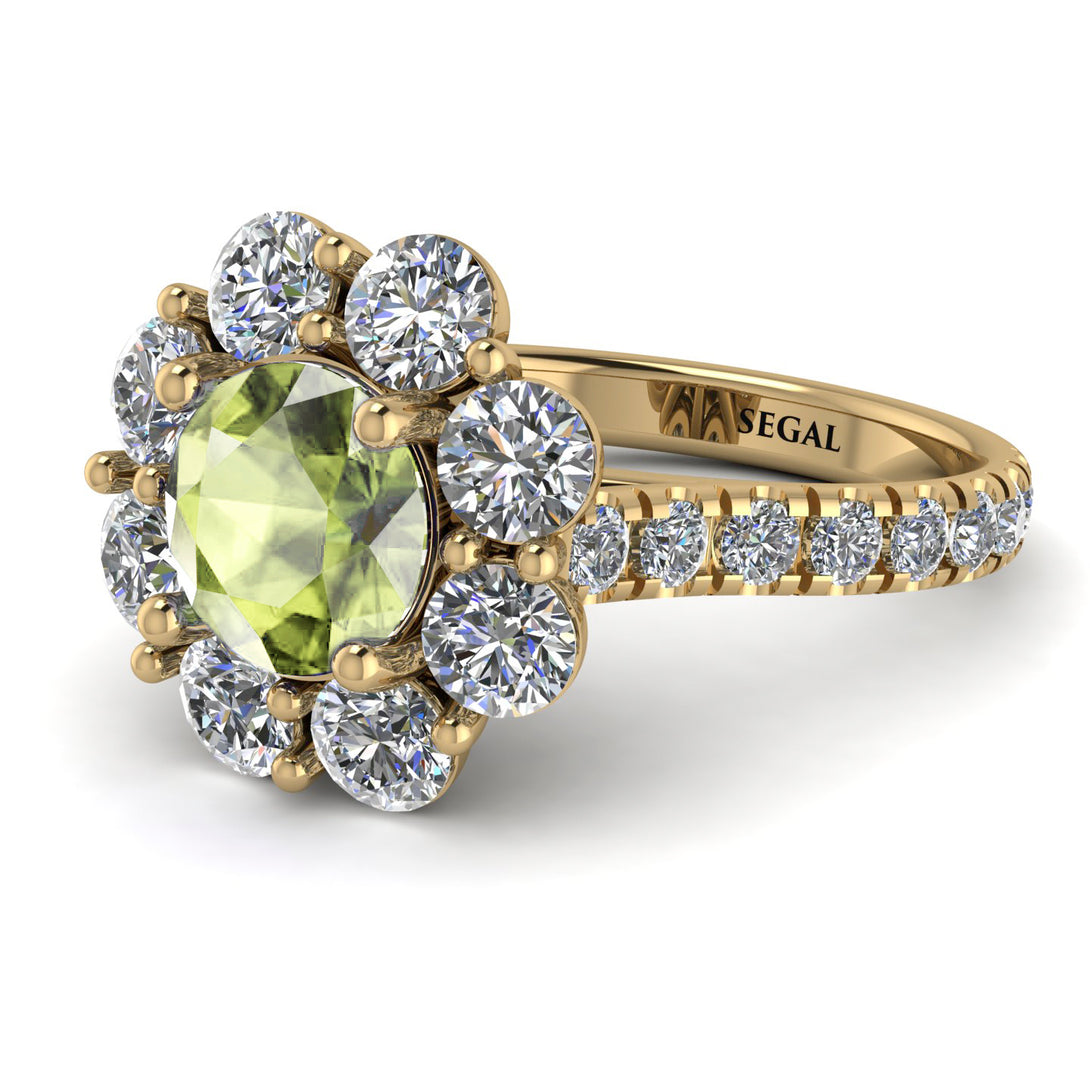 Glamorous Peridot Halo Engagement Ring - Amaya No. 701