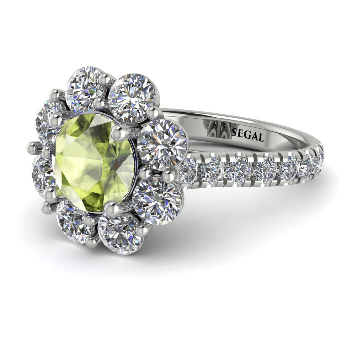 Glamorous Peridot Halo Engagement Ring - Amaya No. 703
