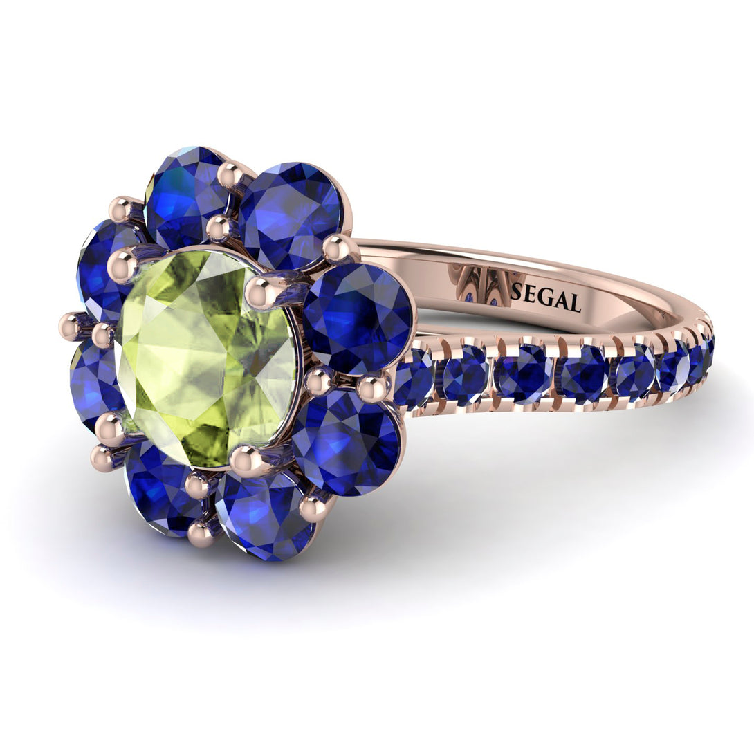 Glamorous Peridot Halo Engagement Ring - Amaya No. 714