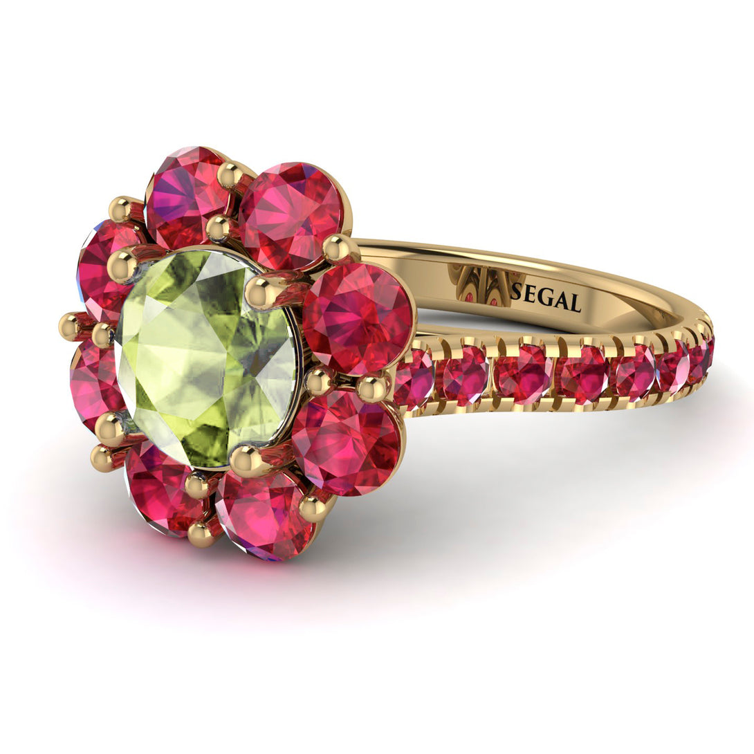 Glamorous Peridot Halo Engagement Ring - Amaya No. 710