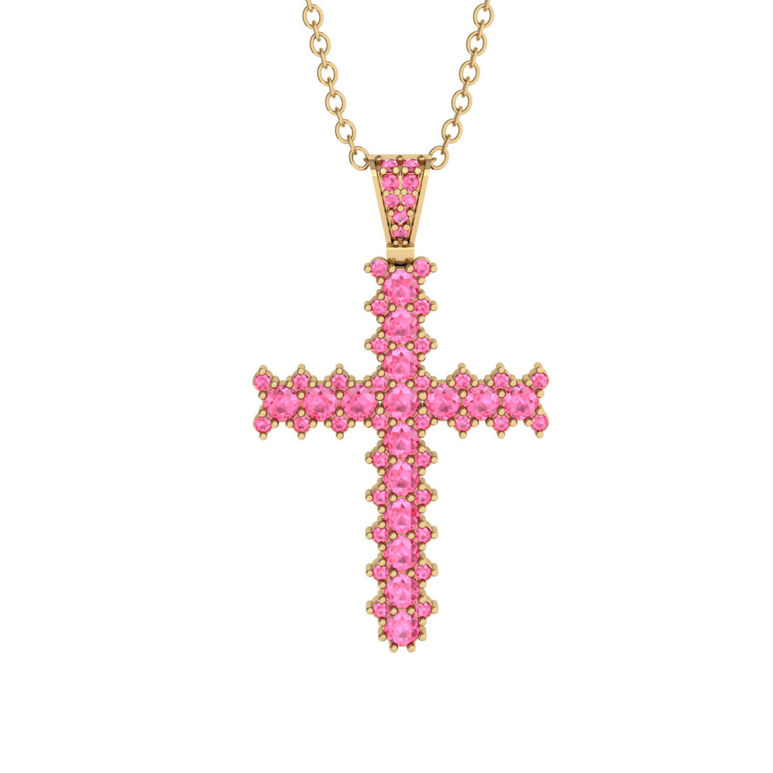 Glamorous Pink Moissanite Cross Pendant - Raymond No. 801