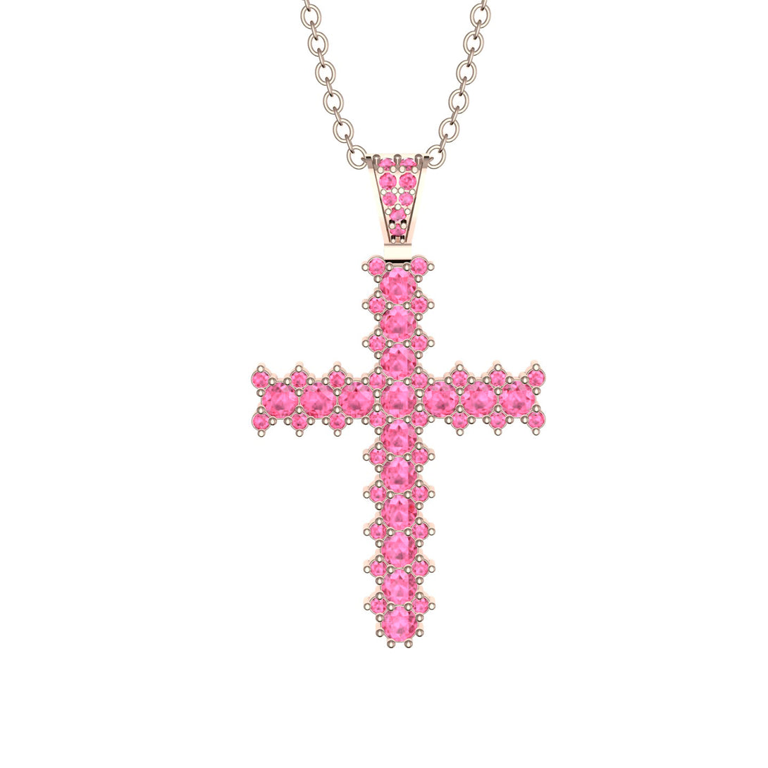 Glamorous Pink Moissanite Cross Pendant - Raymond No. 802