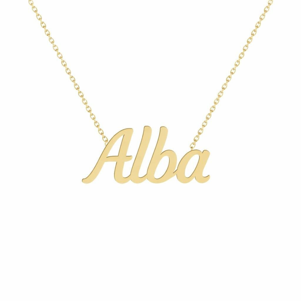 Gold Name Necklace – Alba | 14K Solid Gold