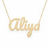 Aliya name necklace in solid 14K Yellow Gold, handmade in Los Angeles