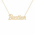 Bastien name necklace in solid 14K Yellow Gold, handmade in Los Angeles
