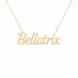 Bellatrix name necklace in solid 14K Yellow Gold, handmade in Los Angeles