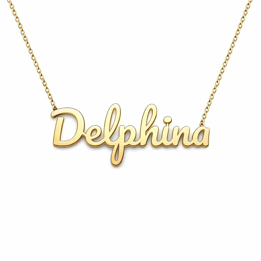 Gold Name Necklace – Delphina | 14K Solid Gold