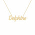 Delphine name necklace in solid 14K Yellow Gold, handmade in Los Angeles