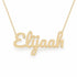 Elijaah name necklace in solid 14K Yellow Gold, handmade in Los Angeles
