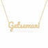 Getsemani name necklace in solid 14K Yellow Gold, handmade in Los Angeles