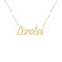 Lorelei name necklace in solid 14K Yellow Gold, handmade in Los Angeles