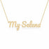 My Selena name necklace in solid 14K Yellow Gold, handmade in Los Angeles