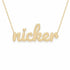 Nicker name necklace in solid 14K Yellow Gold, handmade in Los Angeles