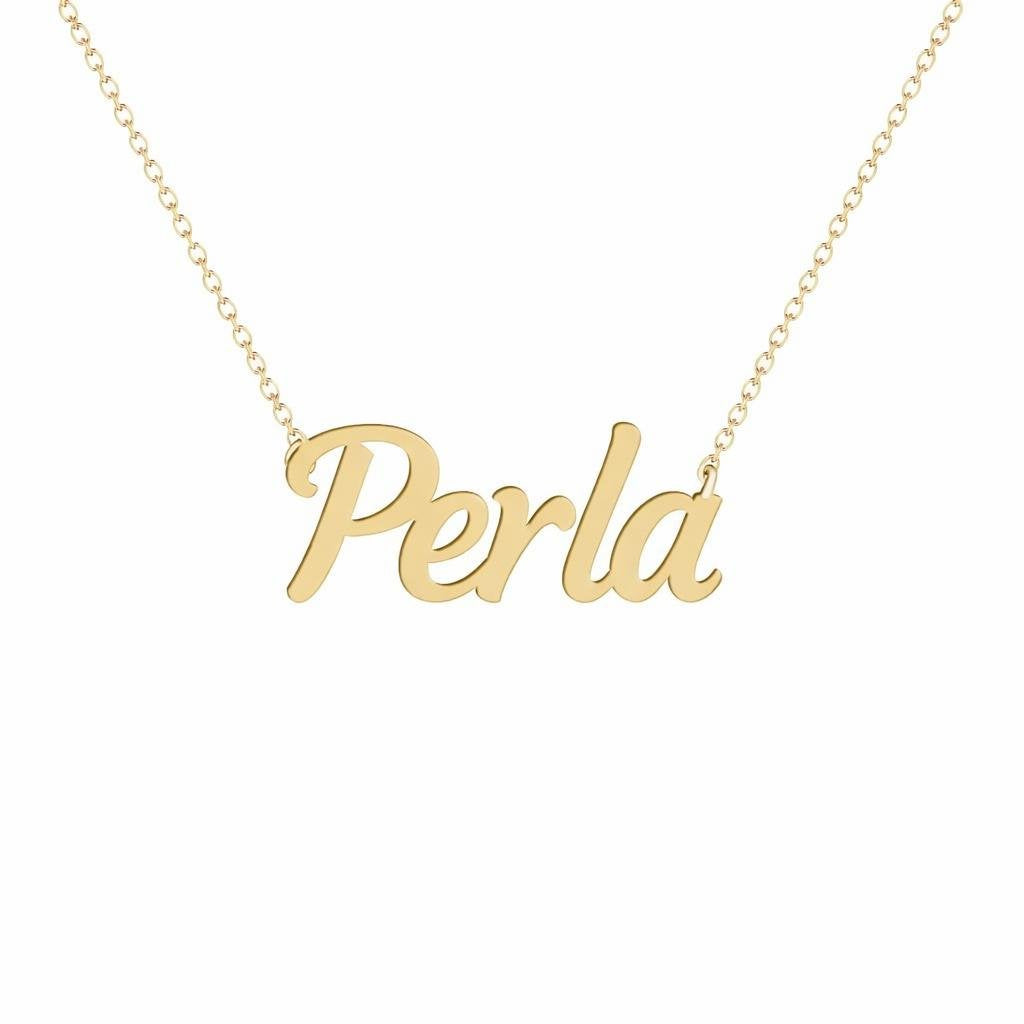 Gold Name Necklace – Perla | 14K Solid Gold