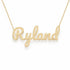 Ryland name necklace in solid 14K Yellow Gold, handmade in Los Angeles