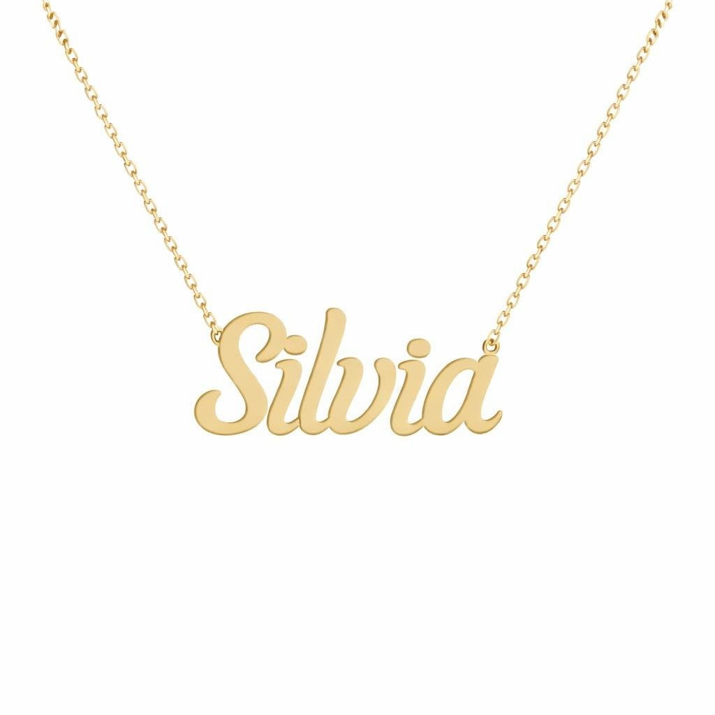 Gold Name Necklace – Silvia | 14K Solid Gold