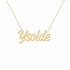 Ysolde name necklace in solid 14K Yellow Gold, handmade in Los Angeles