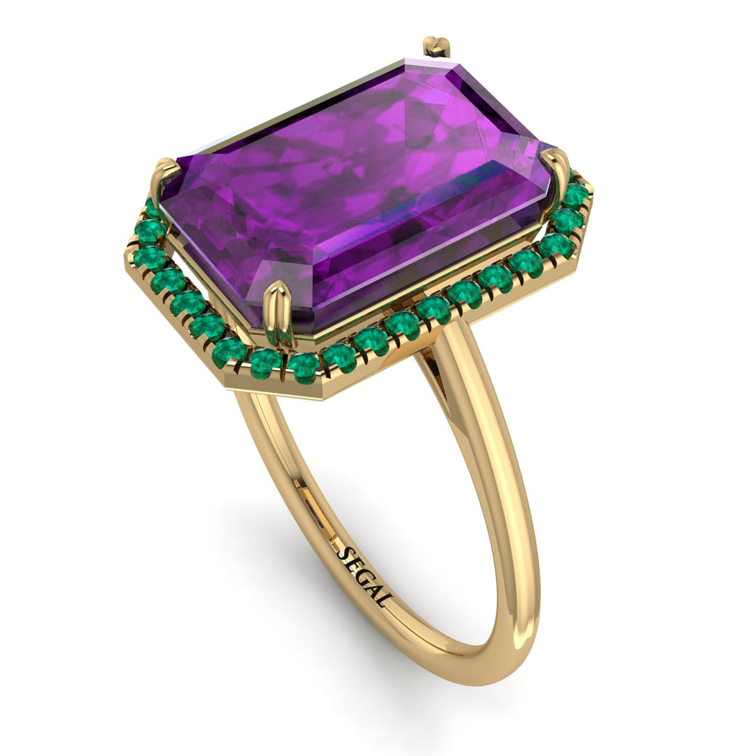 Halo Emerald Cut Amethyst Engagement Ring - Izabella No. 304