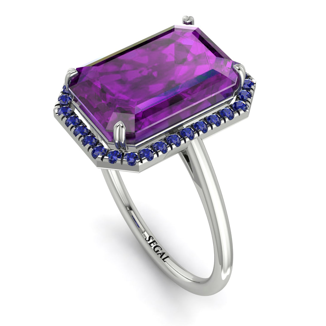Halo Emerald Cut Amethyst Engagement Ring - Izabella No. 315