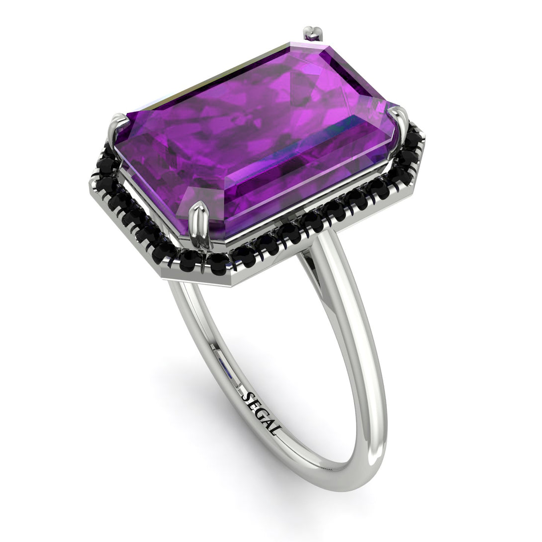 Halo Emerald Cut Amethyst Engagement Ring - Izabella No. 309