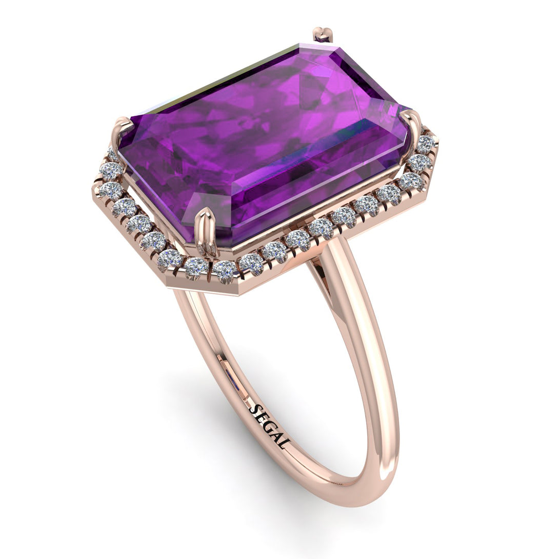 Halo Emerald Cut Amethyst Engagement Ring - Izabella No. 302