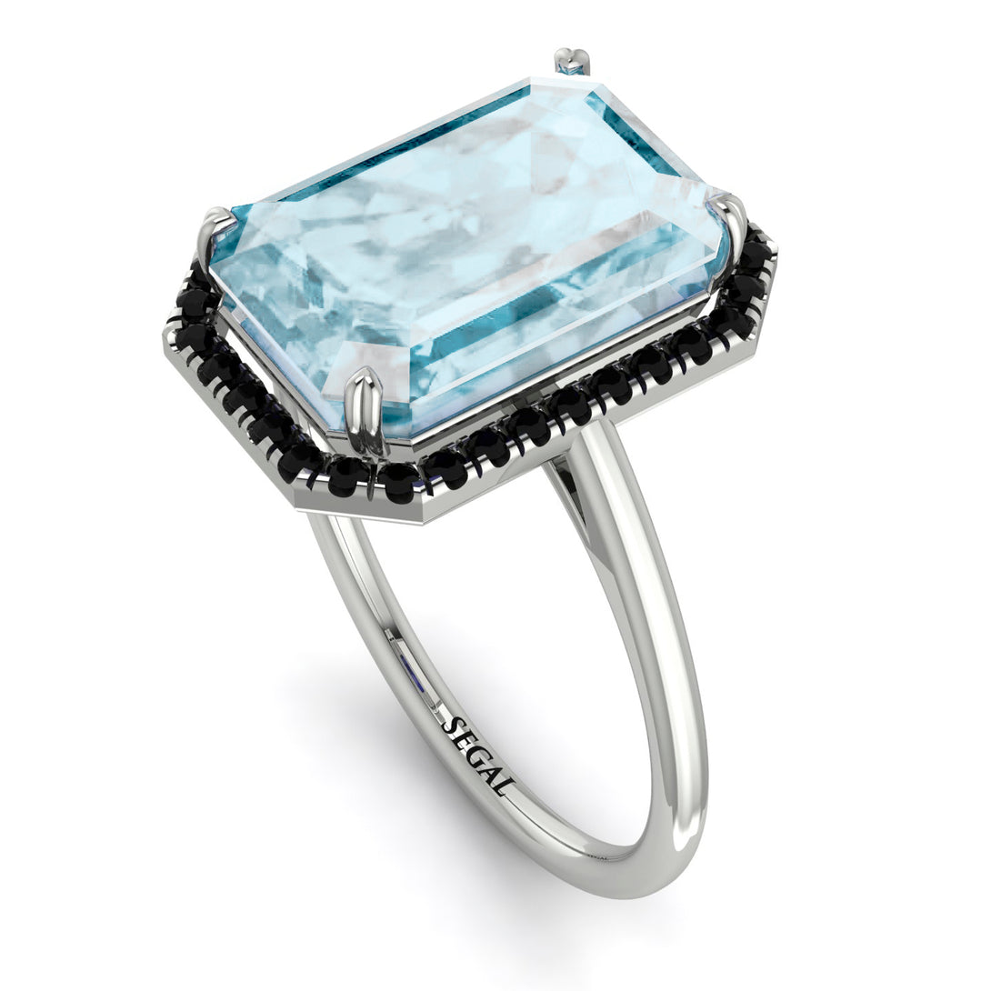 Halo Emerald Cut Aquamarine Engagement Ring - Izabella No. 409