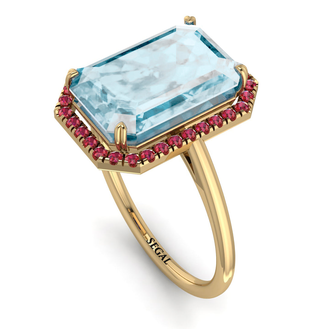 Halo Emerald Cut Aquamarine Engagement Ring - Izabella No. 410