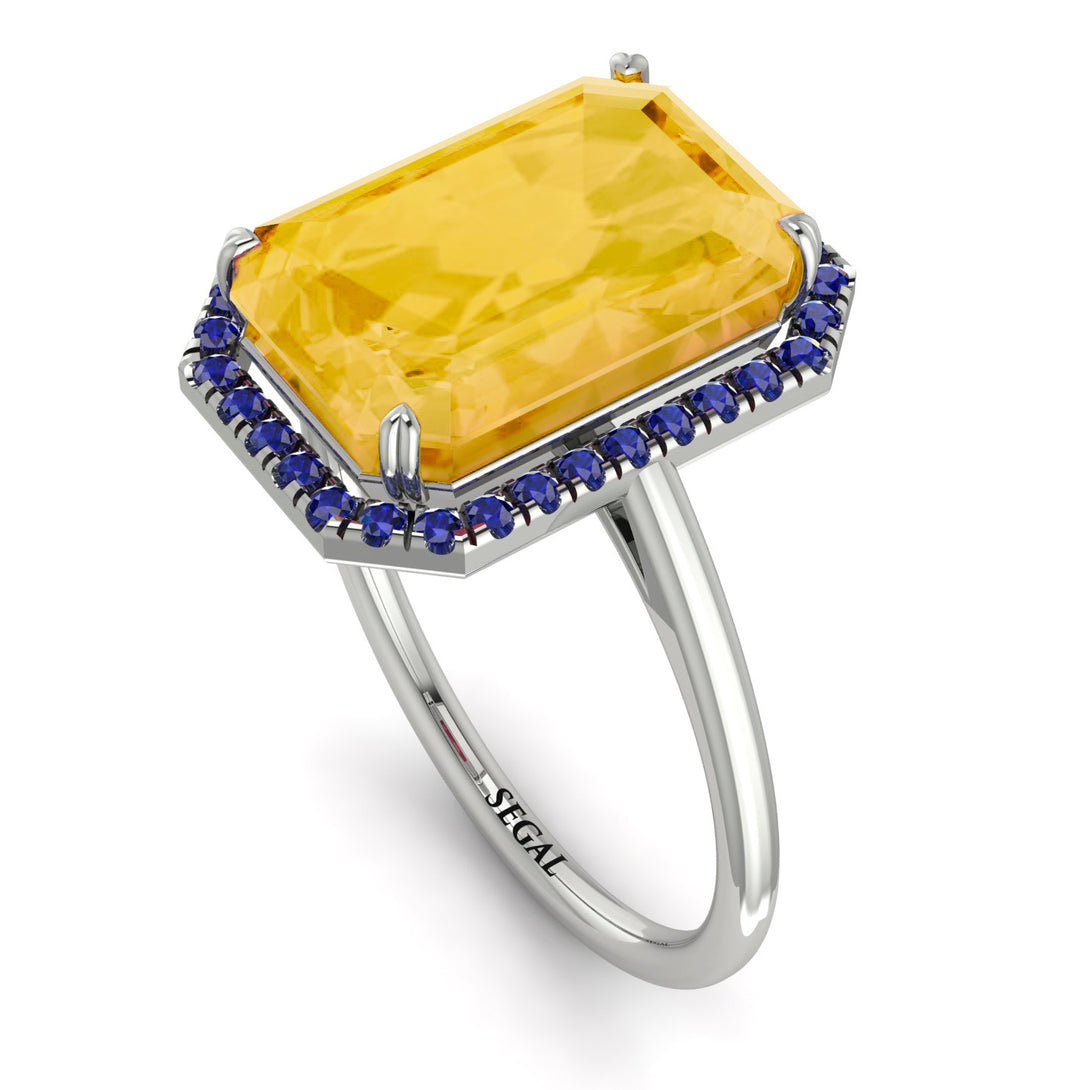 Halo Emerald Cut Citrine Engagement Ring - Izabella No. 615
