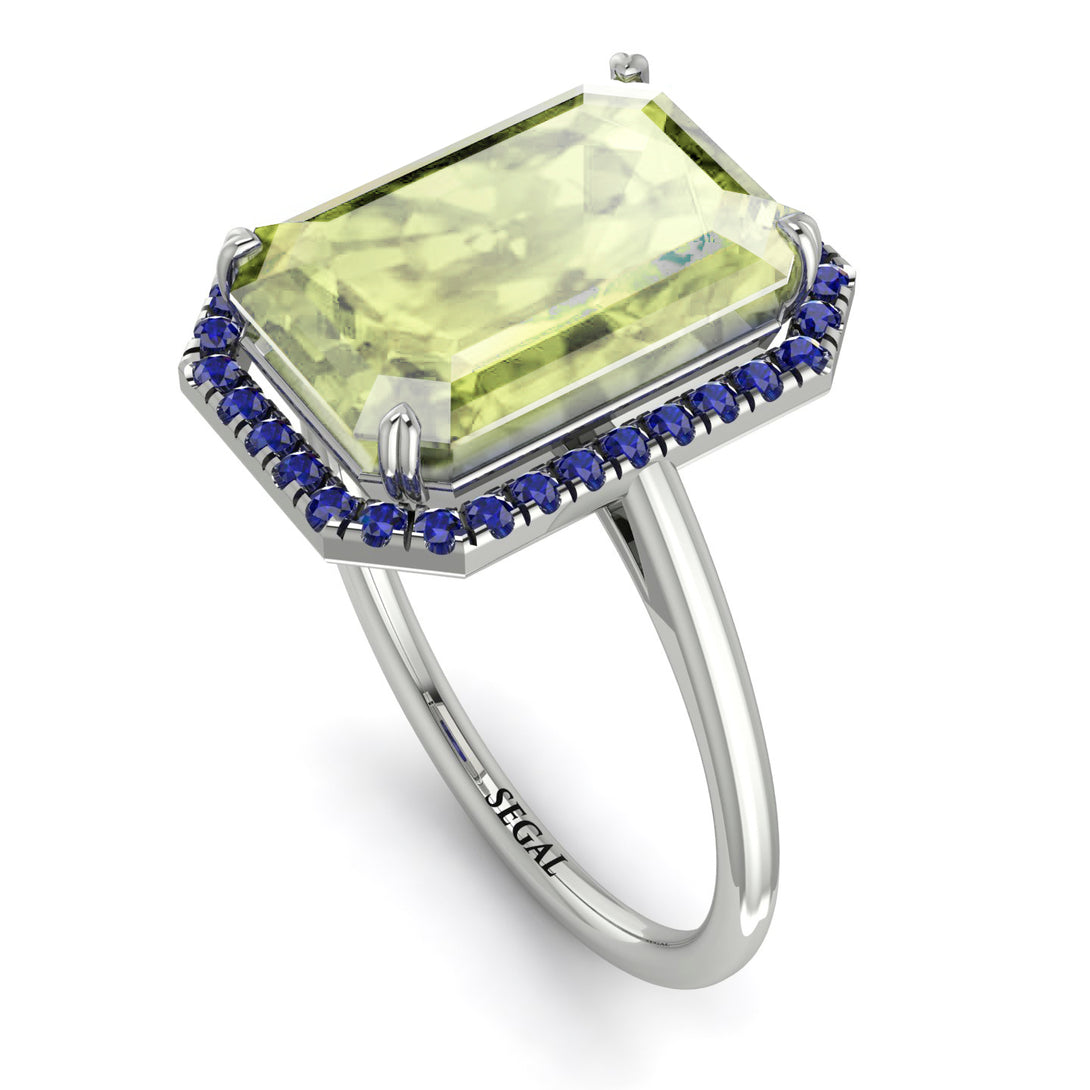 Halo Emerald Cut Peridot Engagement Ring - Izabella No. 715