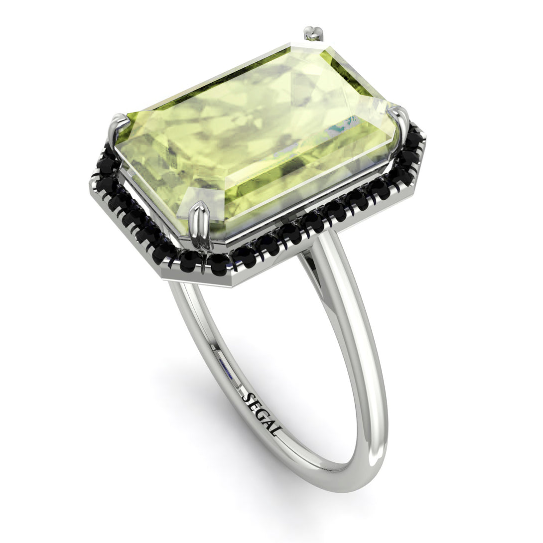 Halo Emerald Cut Peridot Engagement Ring - Izabella No. 709