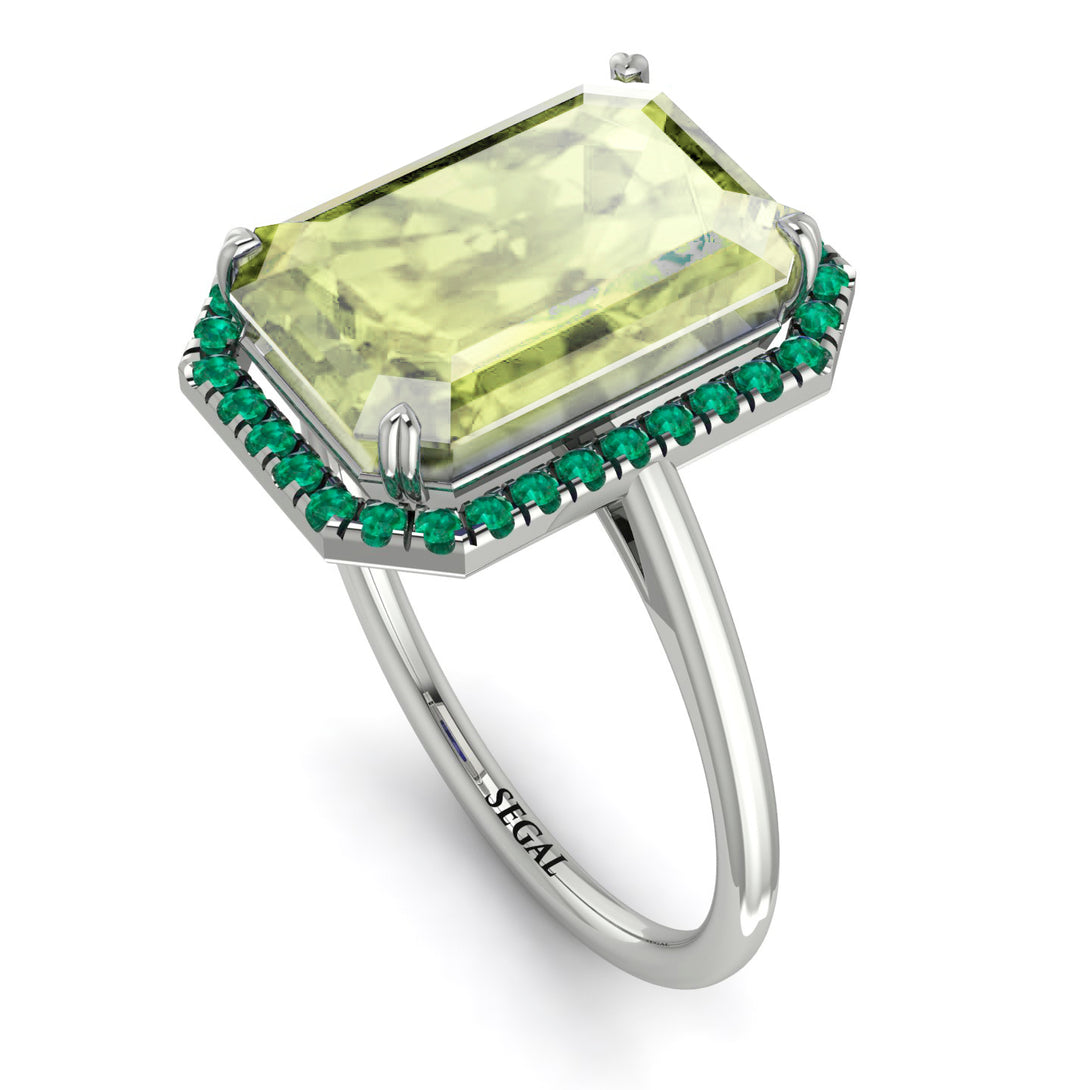 Halo Emerald Cut Peridot Engagement Ring - Izabella No. 706