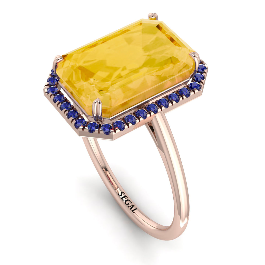 Halo Emerald Cut Citrine Engagement Ring - Izabella No. 614